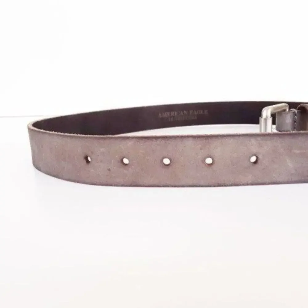 American Eagle Brown Genuine Leather Distressed Belt Size 30 With Silver Buckle
